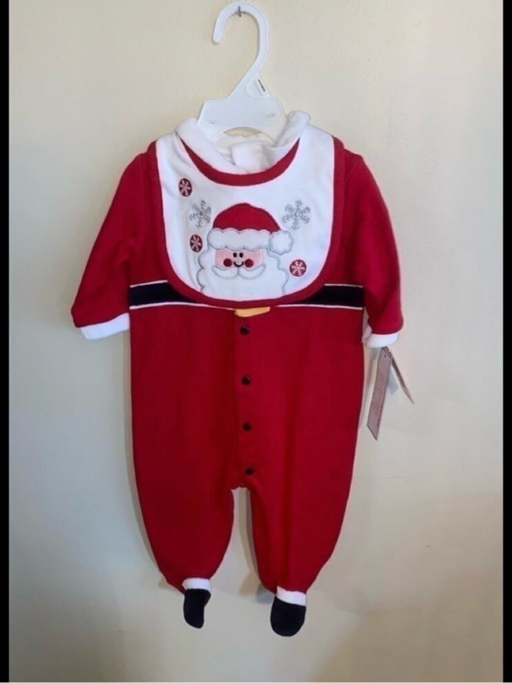Red Santa Baby Holiday Footed One-Piece